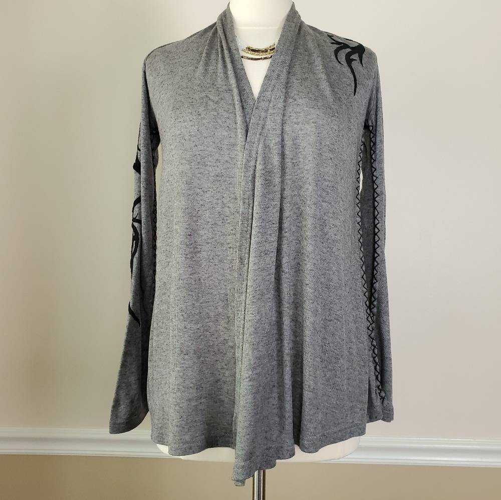 XTAREN Gray With Black Embroidery Cardigan
